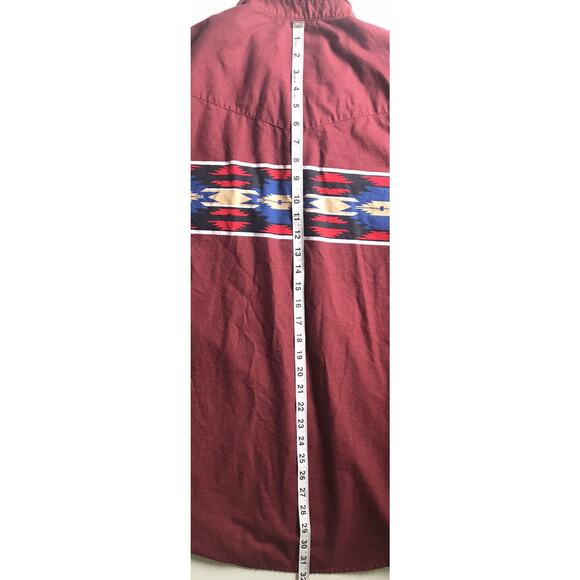 VTG 90s Mens Wrangler Aztec Western Rare Red Snap Button Shirt LS Rodeo Sz XL - Picture 9 of 9